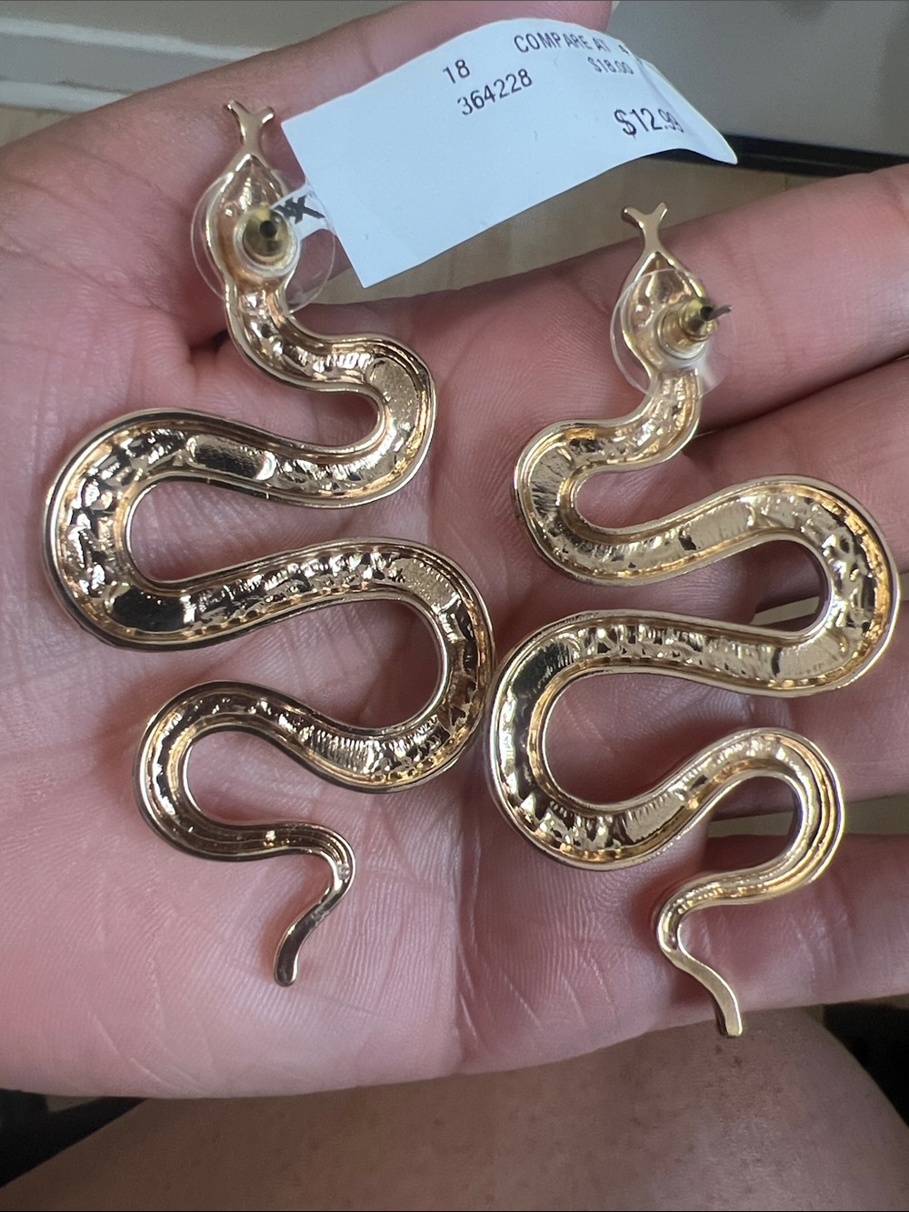 Gold Snake Pearl Drop Earrings - Picture 2 of 2